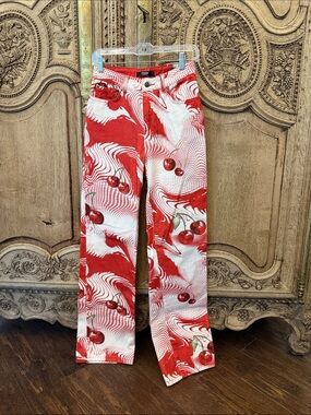 NWT Jaded London Red and White Cherry-Print Jeans Size 26